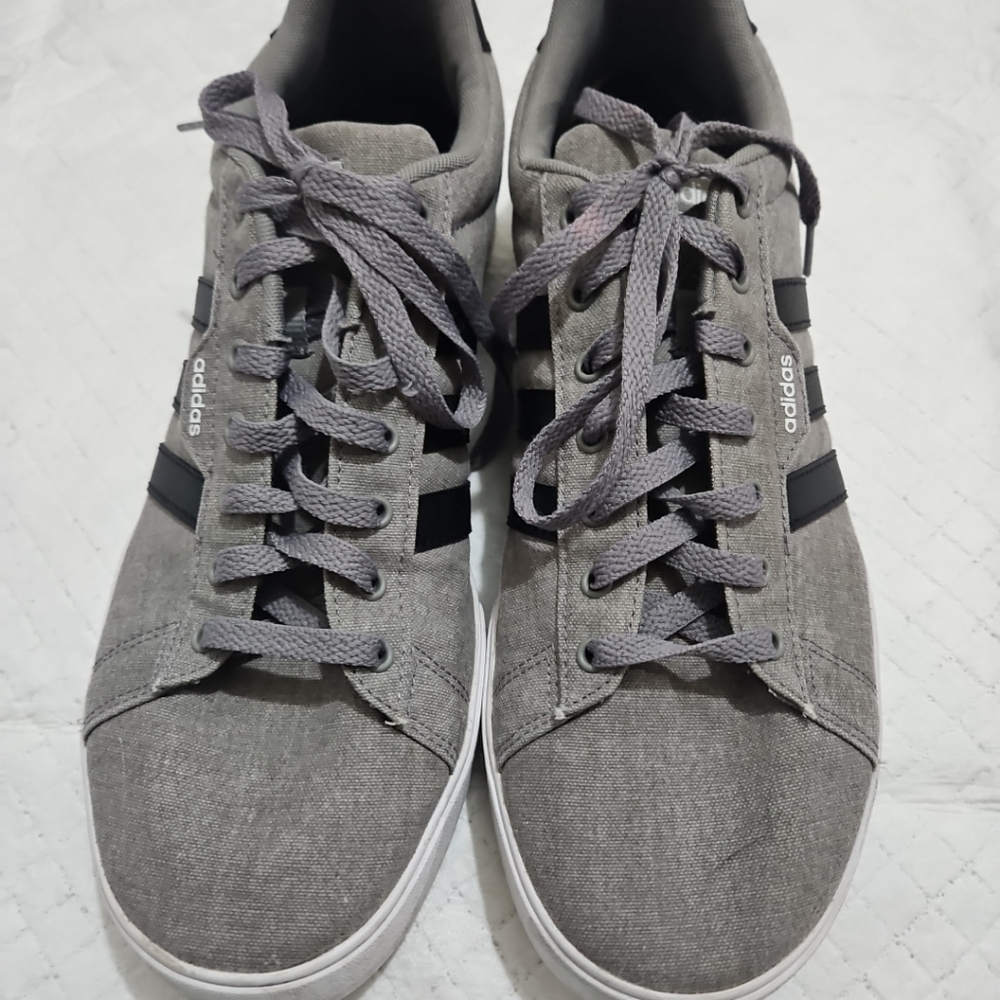 Adidas Men's Gray Sneakers with Black Stripes